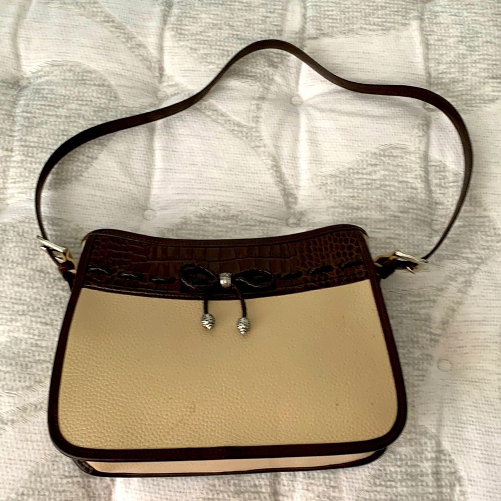 Cream and brown leather shoulder bag by Brighton